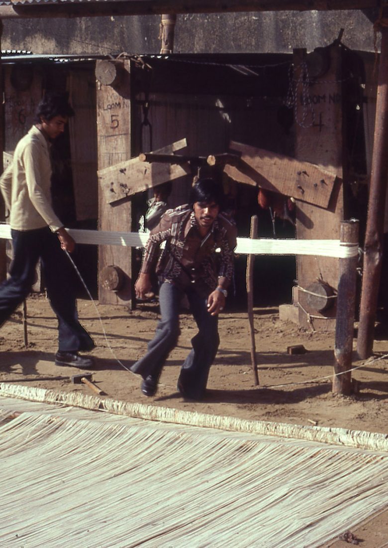 1. PREPARING & LAYING OUT THE TANI BANI (WARP) BEFORE PLACING IT ON A LOOM. RATANGARH, 1982