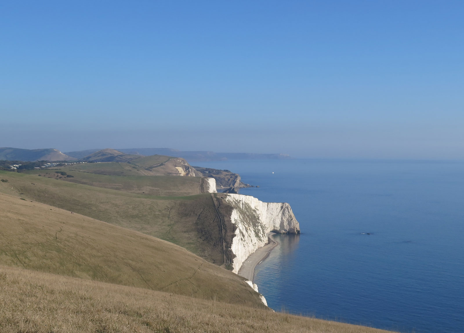 While ascending Whitenothe, the view back to Bat's Head and the coast.