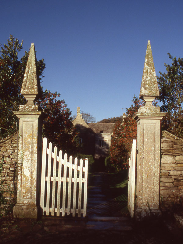 Dunshay's square gatepost piers and their striking finials.