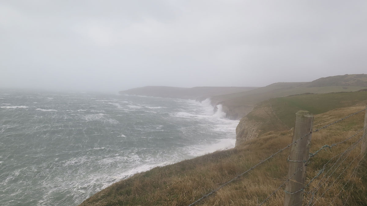 LOOKING TOWARDS ST ALDHELM'S HEAD IN THE FEBRUARY STORM.