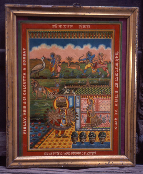 The Abduction of Sita Ticket in a gilded frame for worship in a shrine